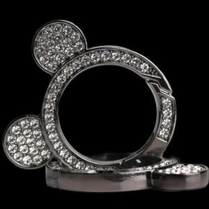 BAG CHARM Cartoon Mouse Ears Keychain with Rhinestones Rhodium Tone